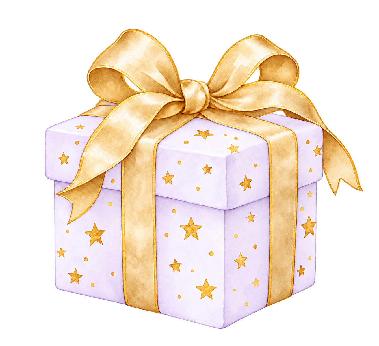 A purple gift box with a golden bow