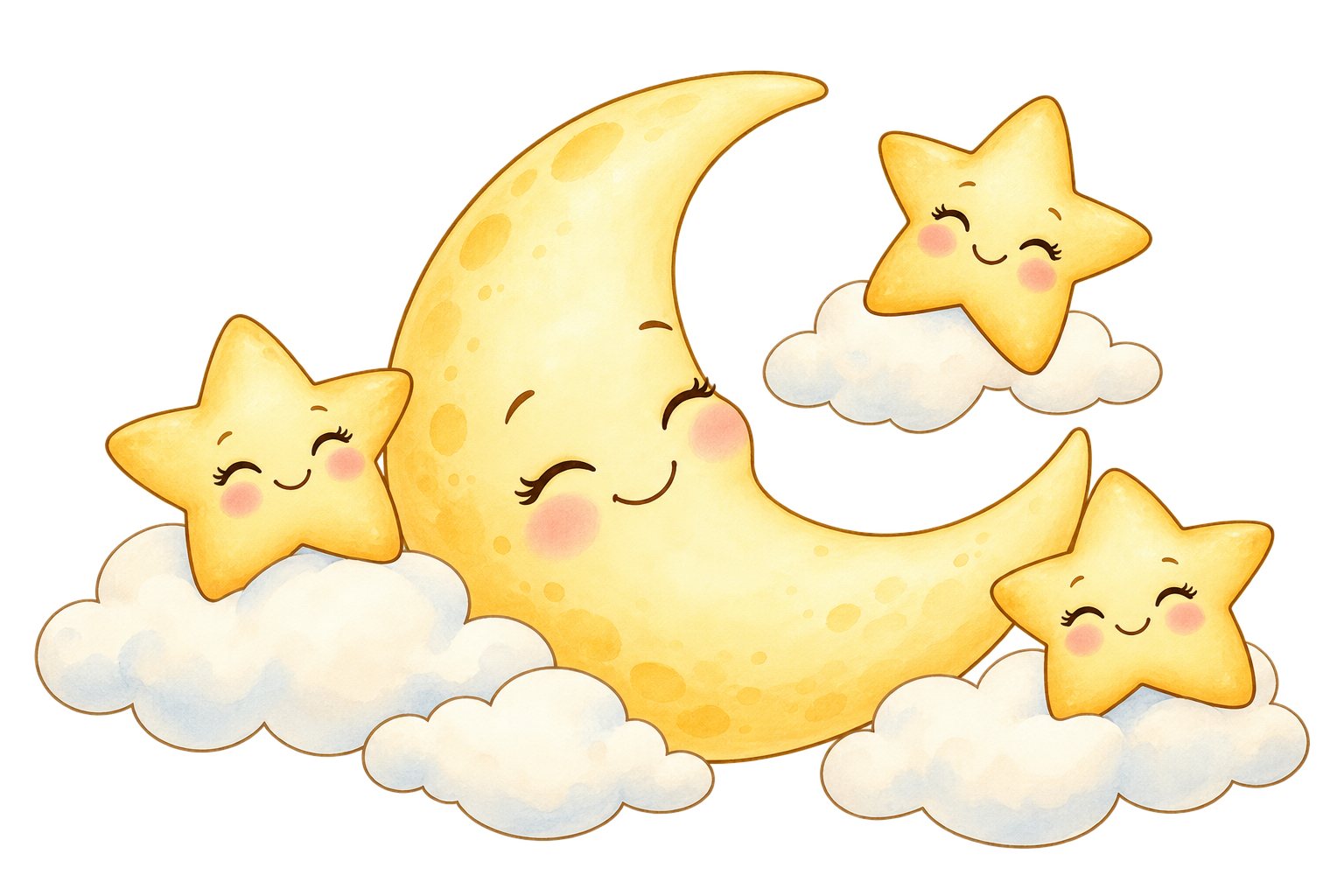 Smiling moon and little star friends
